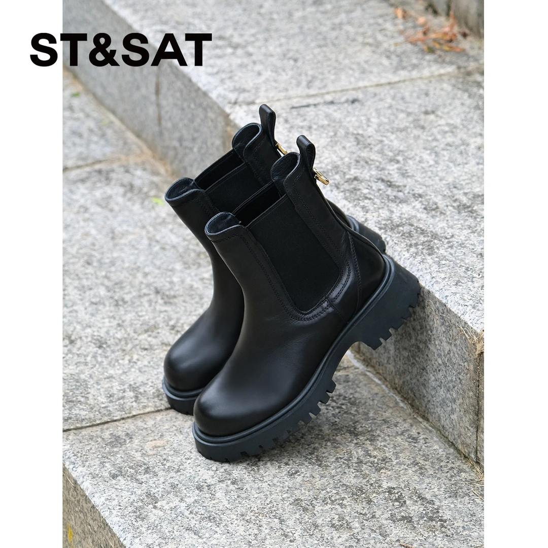 【小黑金】星期六时尚休闲切尔西厚底靴短靴中筒百搭SS34116Q70