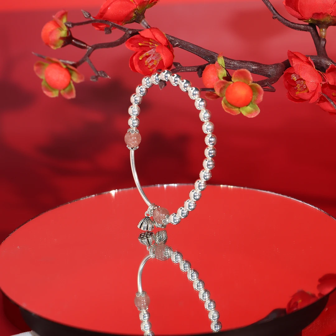 足银仿水晶手链 足银光珠莲子莲蓬手链两世欢足银手链