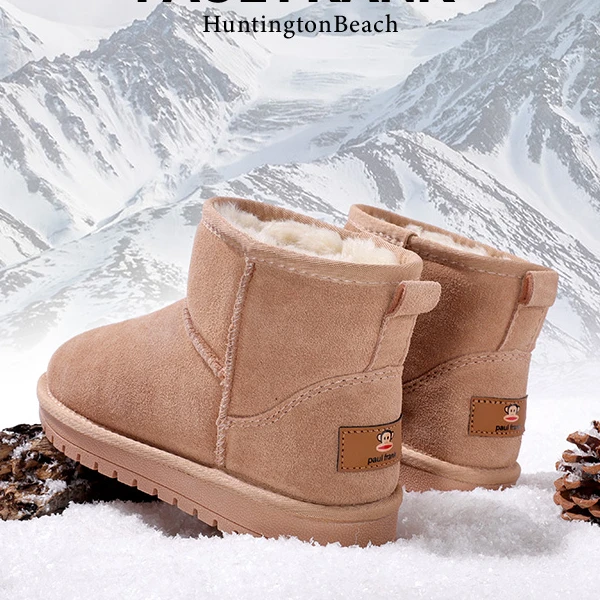 大嘴猴雪地靴情侣款真皮短靴男女鞋加绒冬季保暖棉鞋毛毛鞋子