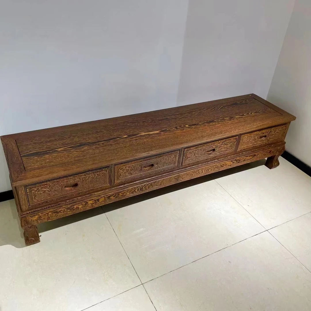 【宇杰家具】鸡翅木雕花弯角四抽电视柜长178*42*43