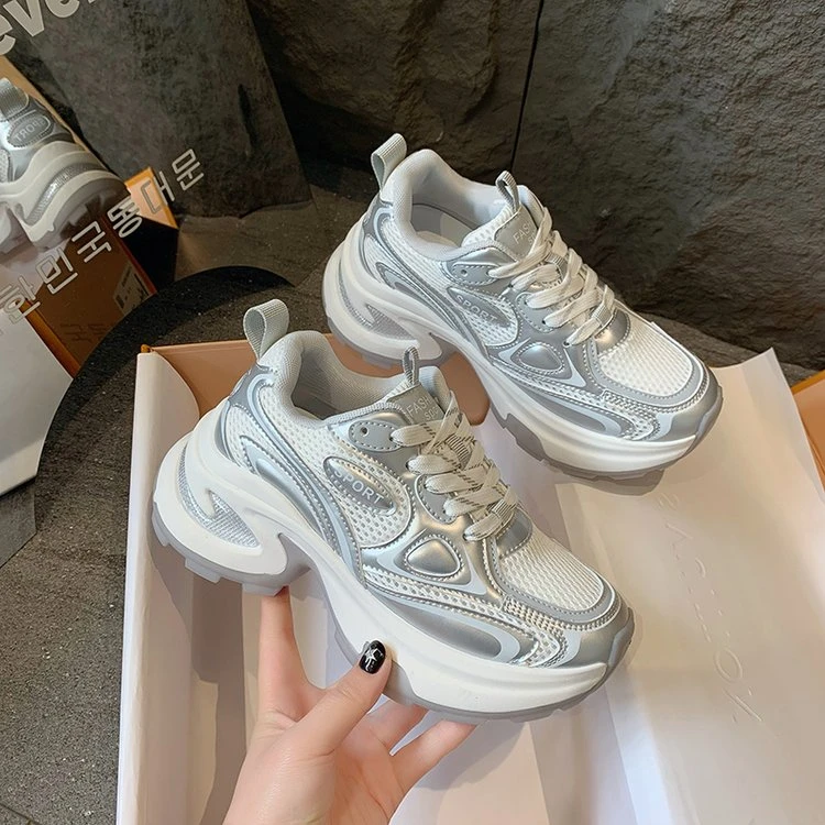 2024夏季新款厚底增高网面透气百搭运动鞋系带时尚老爹鞋