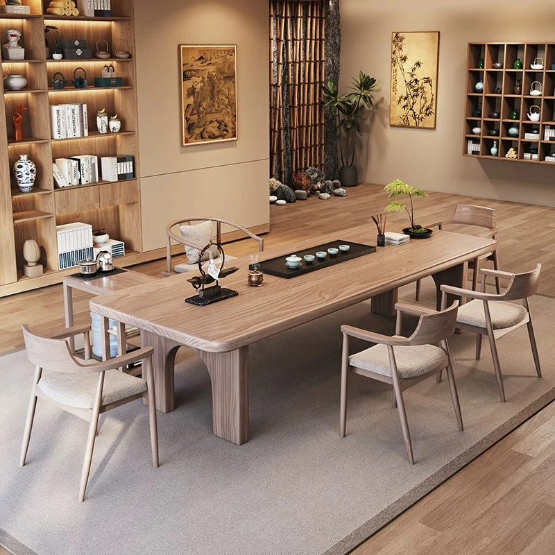 侘寂风实木茶桌椅组合茶艺泡茶桌子办公室家用民宿大堂茶台接待