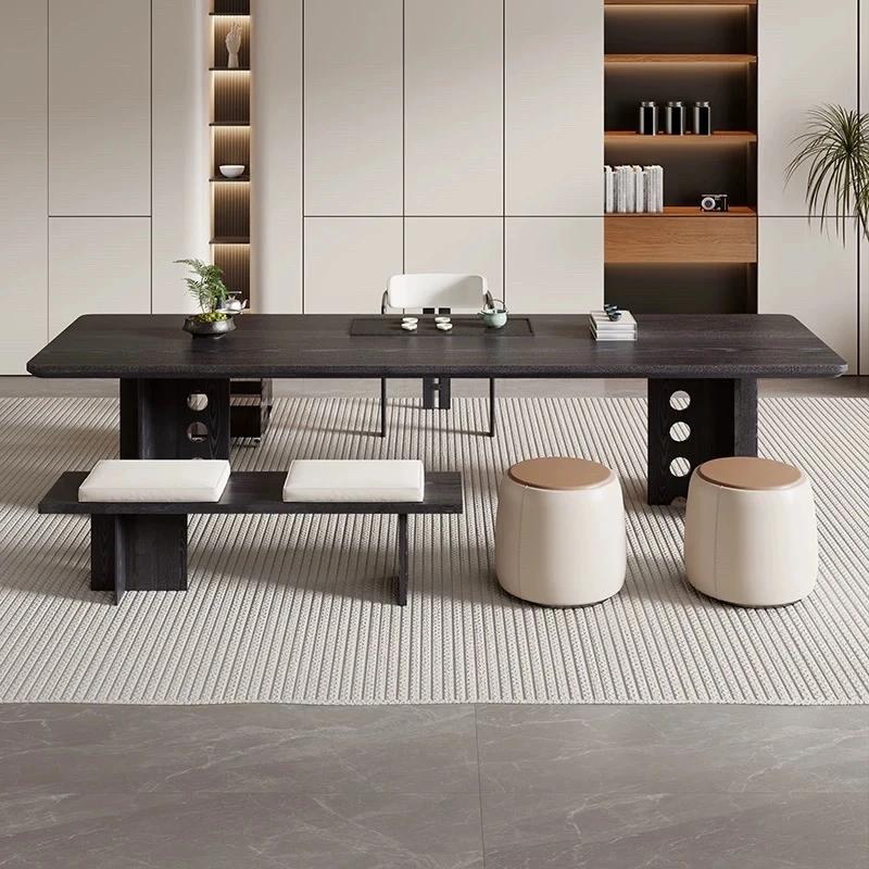 侘寂风实木茶桌椅组合喝茶泡茶桌椅一体办公室茶几轻奢现代高级感