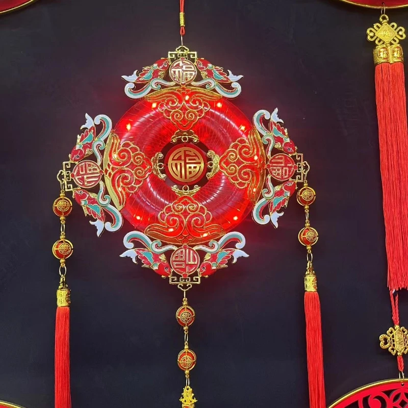 龙年景泰蓝发光挂件五福临门新年装饰客厅卧室入户门乔迁喜庆挂饰