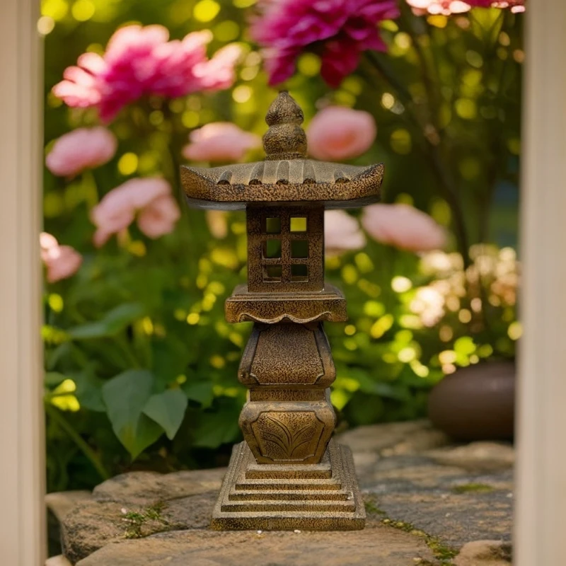 复古宫灯太阳能灯塔花园庭院阳台露台摆件户外庭院造景装饰