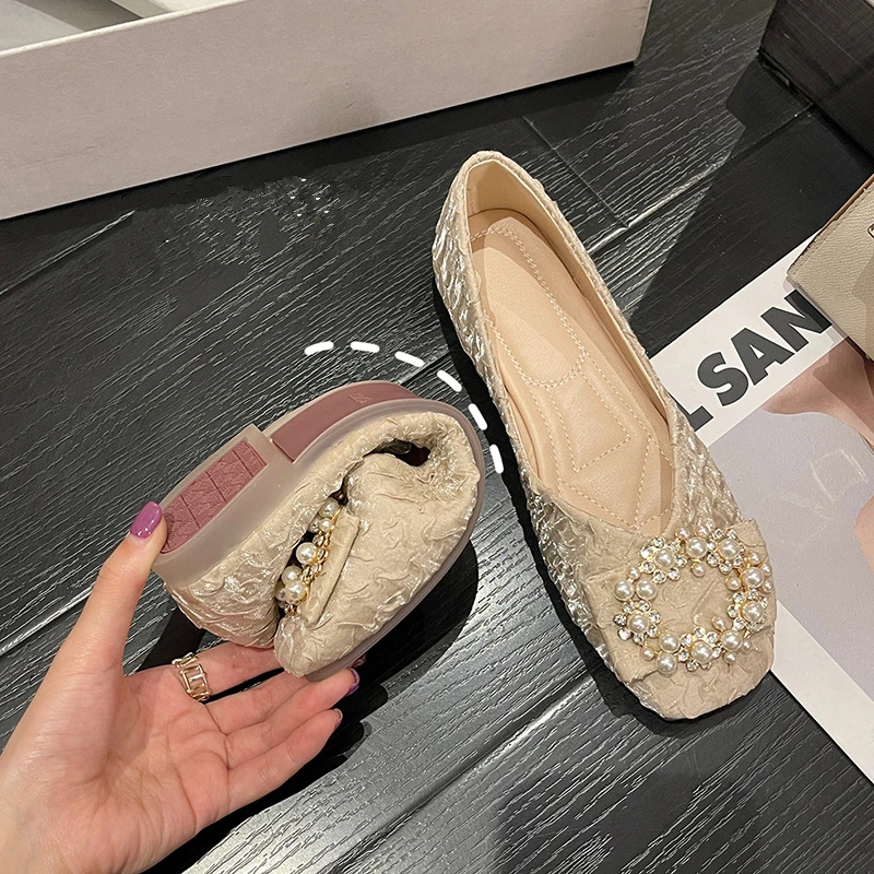 单鞋女2024年春季新款气质仙女风浅口方头百搭软底防滑温柔平底鞋