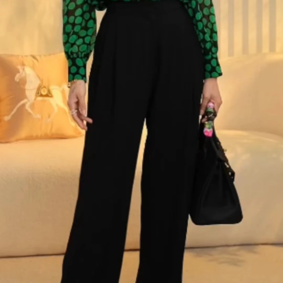 千渝春秋新款高腰垂感显瘦直筒裤休闲百搭气质时尚直筒裤S24HK001