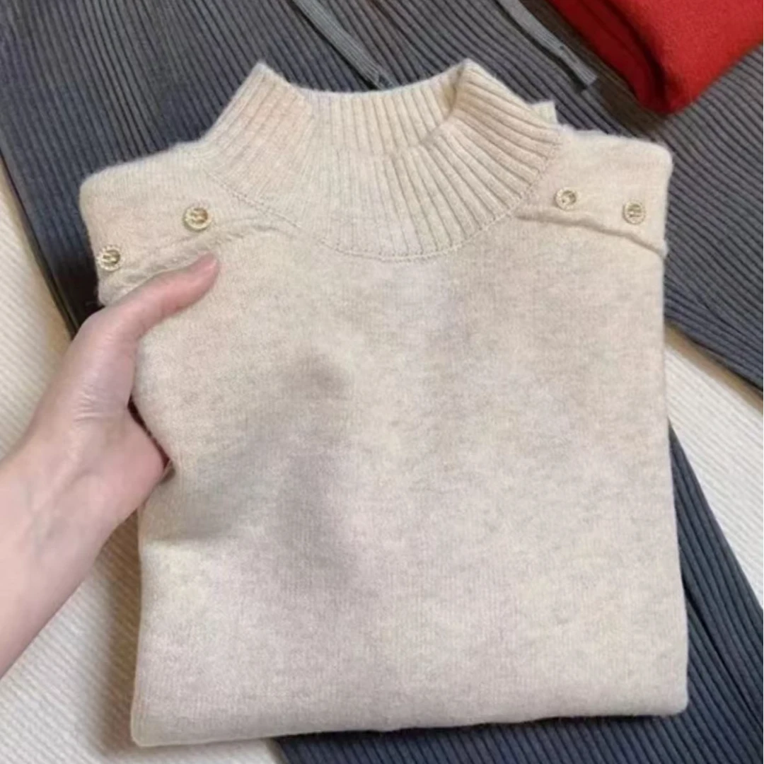 秋冬新款时尚半高领保暖毛衣外套针织衫内搭长袖打底衫上衣女