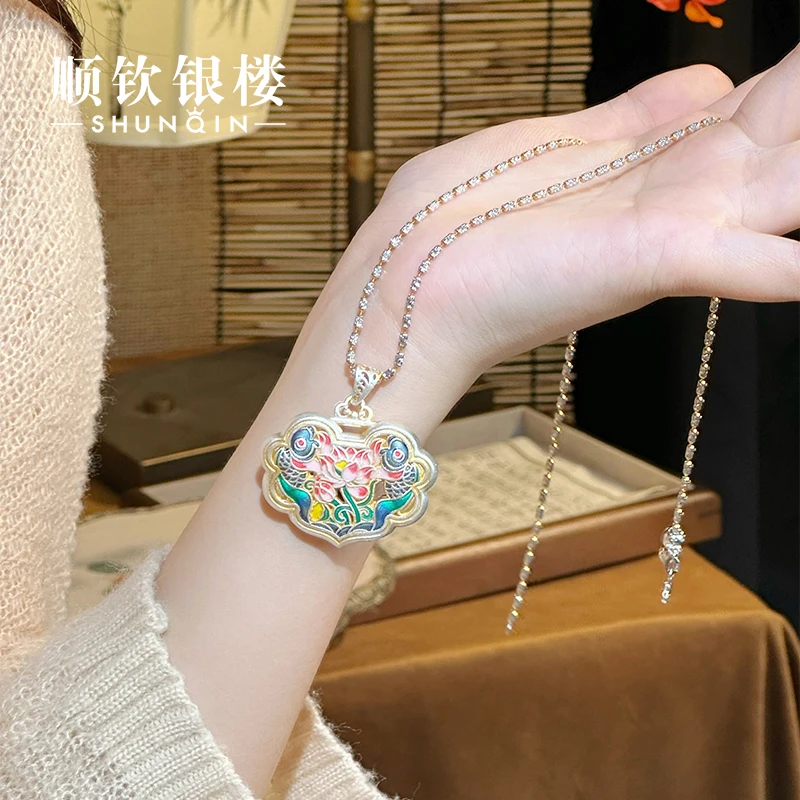 顺钦银楼 吊坠足银珐琅 【锦芙蓉吊坠】足银999.9锦鲤荷花单吊坠