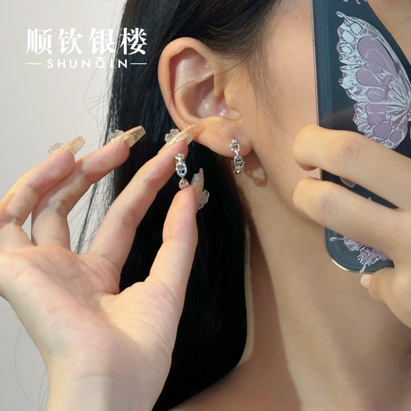 顺钦银楼 925银耳饰 【曜星耳扣】S925银猪鼻子耳扣简约精致设计感