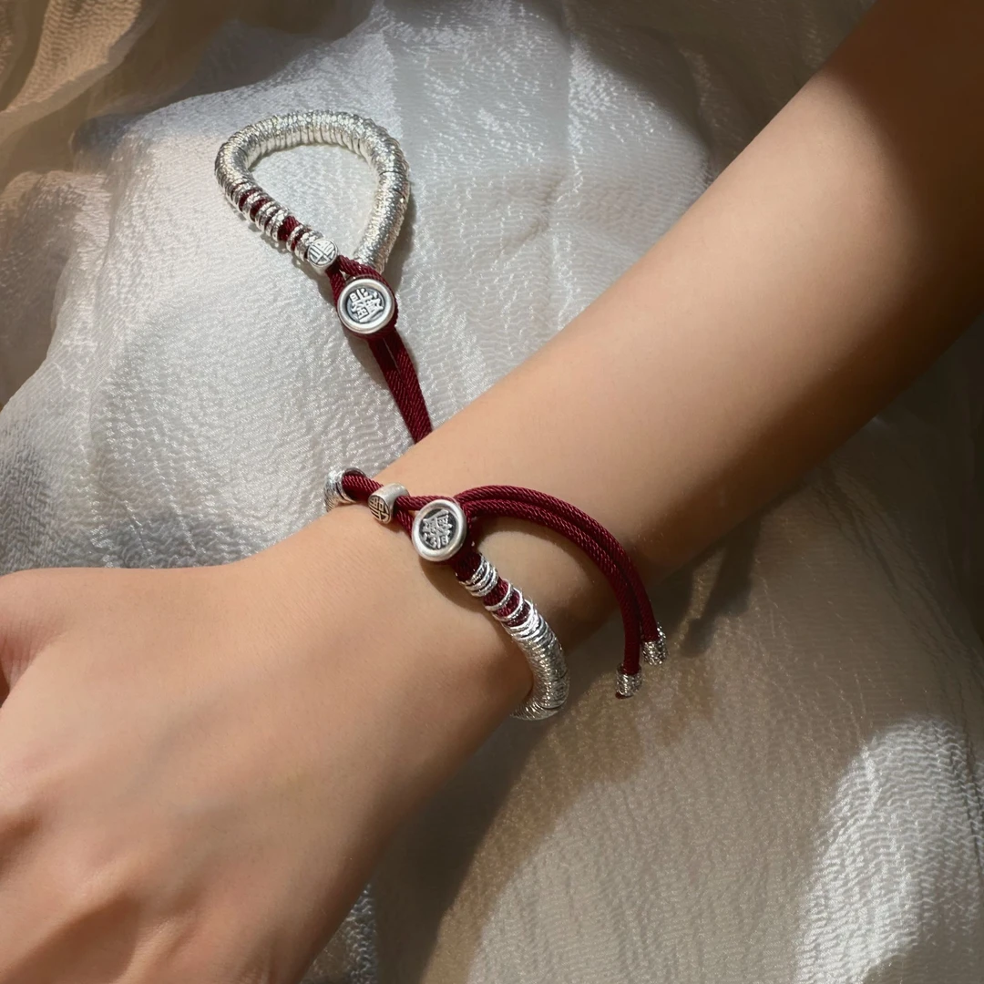顺钦银楼 足银布艺手链 【佑霖手链】足银999盘缠手链时尚百搭气质