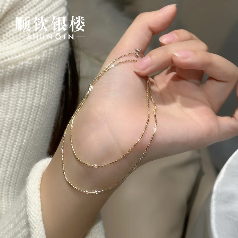 顺钦银楼 链子925银  【金砾项链】S925银项链轻奢时尚气质简约叠戴