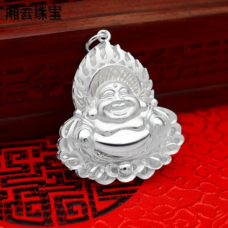 湘云 坠链均足银 足银弥勒佛吊坠火焰佛小孩儿童挂坠