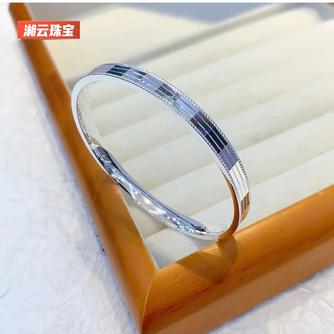 足银手镯 5G时尚手工气质幻彩手镯闭口亮面实心时尚简约镯