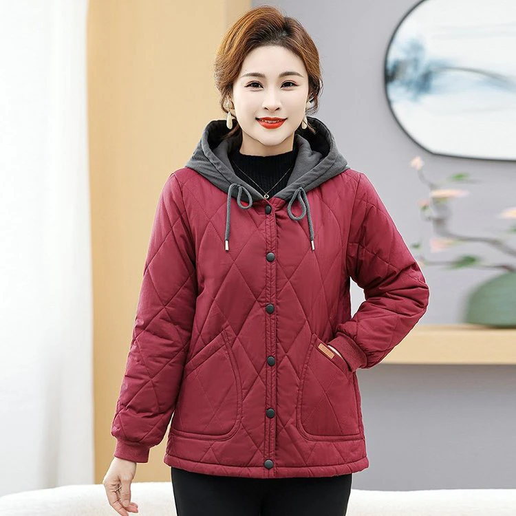 妈妈装中老年加厚保暖连帽棉袄宽松休闲冬季外套