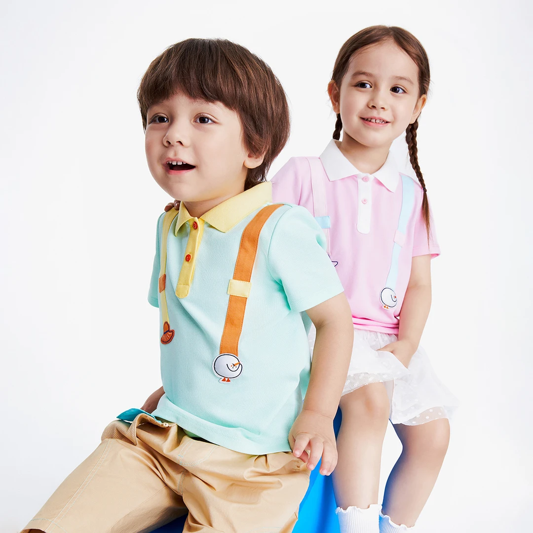 ANNIL/安奈儿男女童翻领短袖T恤POLO衫2023夏季新款针织衫上衣