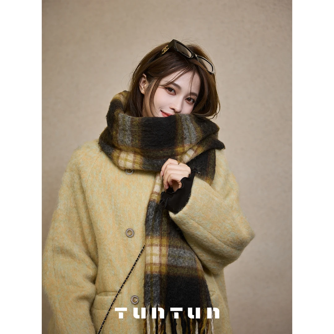 吞吞TUNT【冬令诗】美拉德氛围 复古格纹流苏围巾