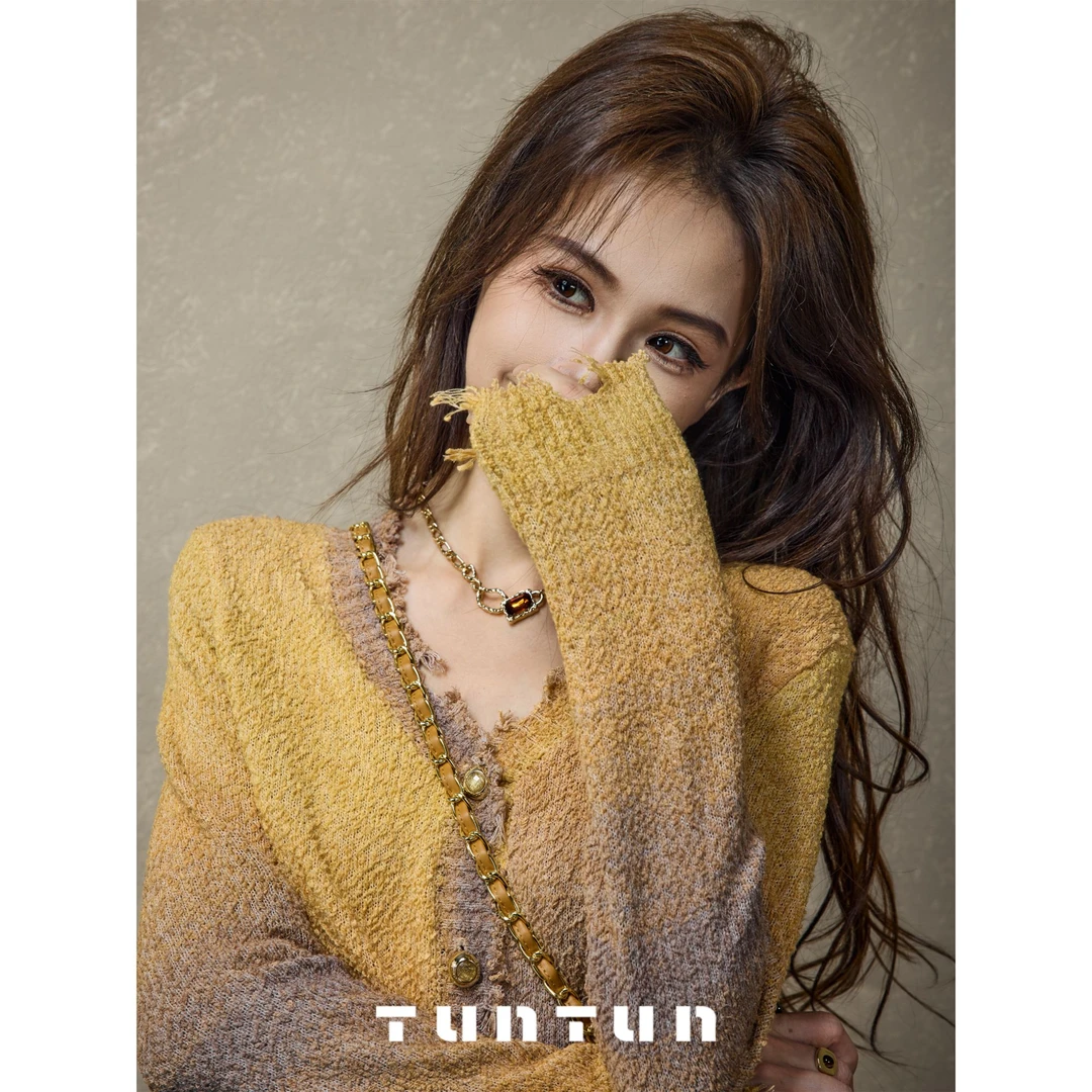 吞吞TUNT【篝火会】秋日多巴胺 层层叠染渐变毛衣开衫
