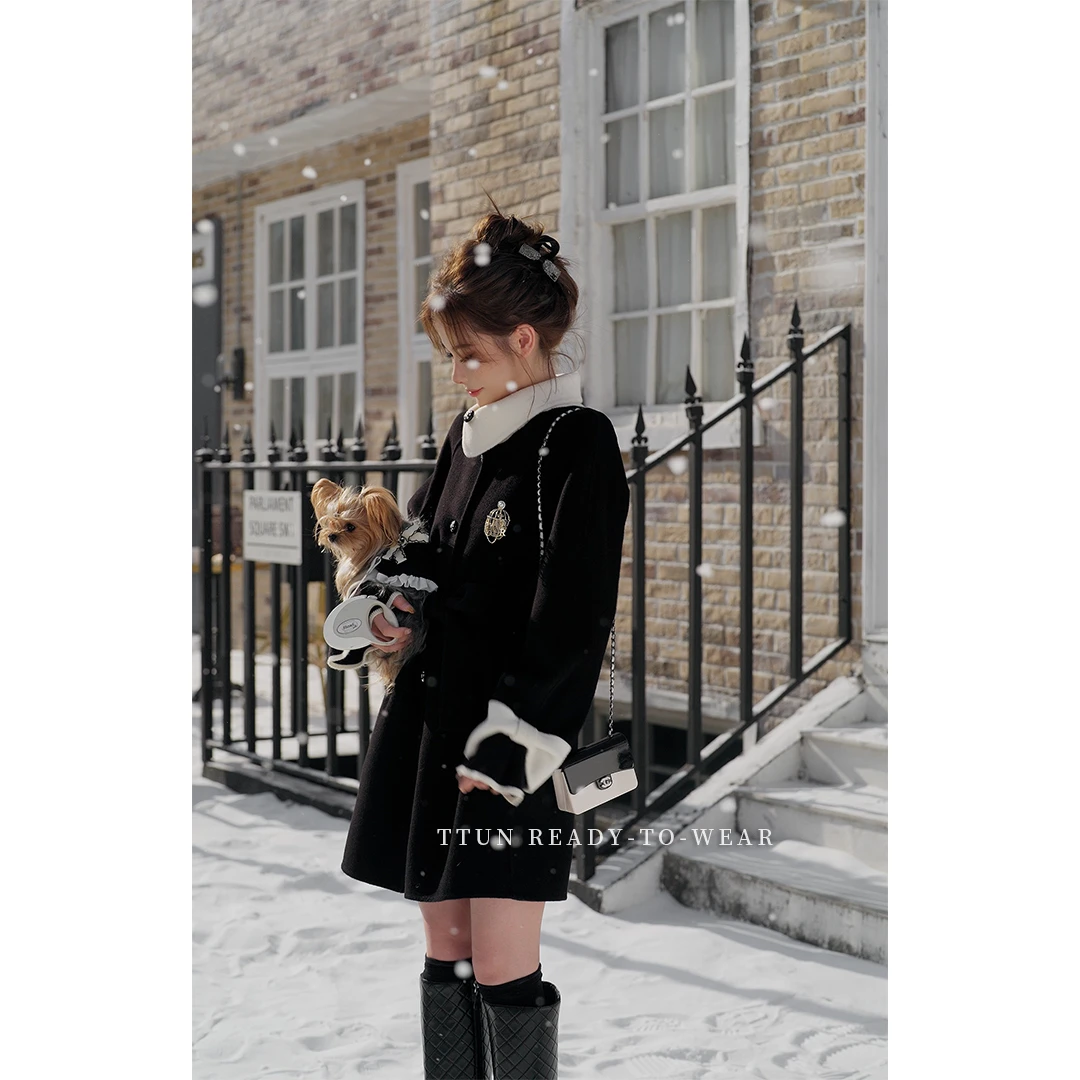 吞吞TUNT【戴妃少女】(大衣)罗马假日氛围 赫本风双面呢大衣