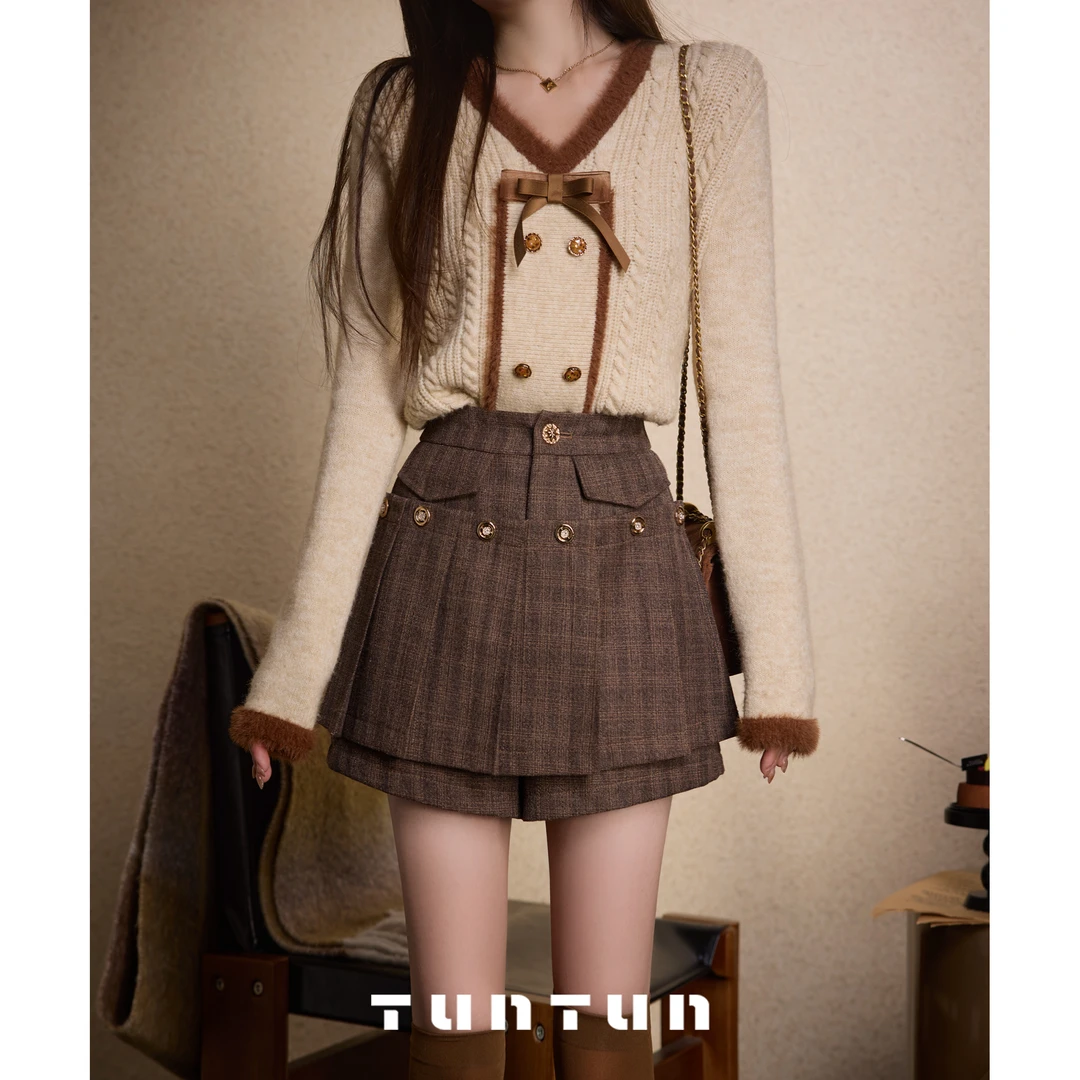 吞吞TUNT【多变情绪】两穿设计 复古格纹平腰短裤