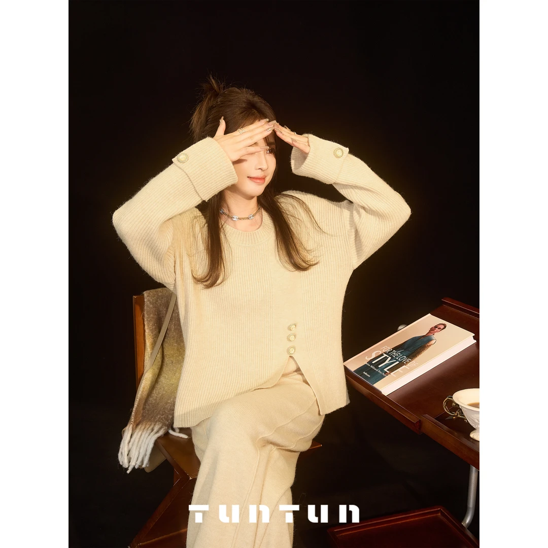 吞吞TUNT【得心应手 卡其】满分状态 精致懒人针织套装