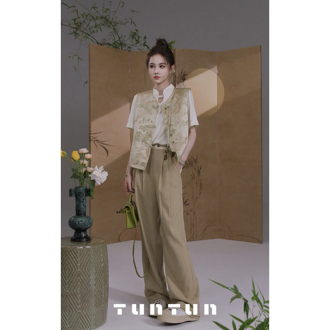 吞金兽内购会【纳兰词 】青松皓鹤 国风光泽缎面松鹤提花气质马甲