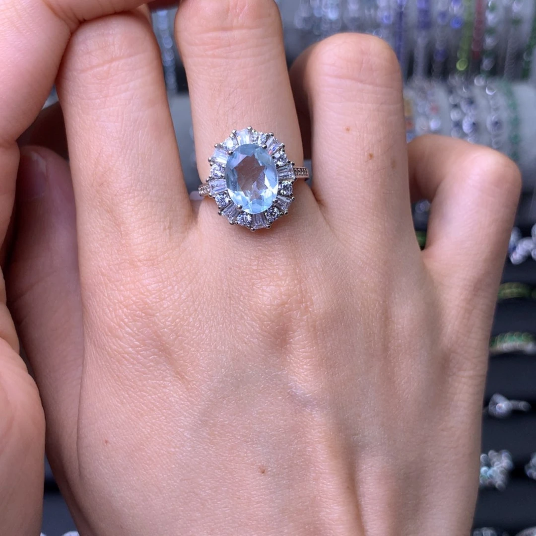 海蓝宝石戒圈银S925镶嵌