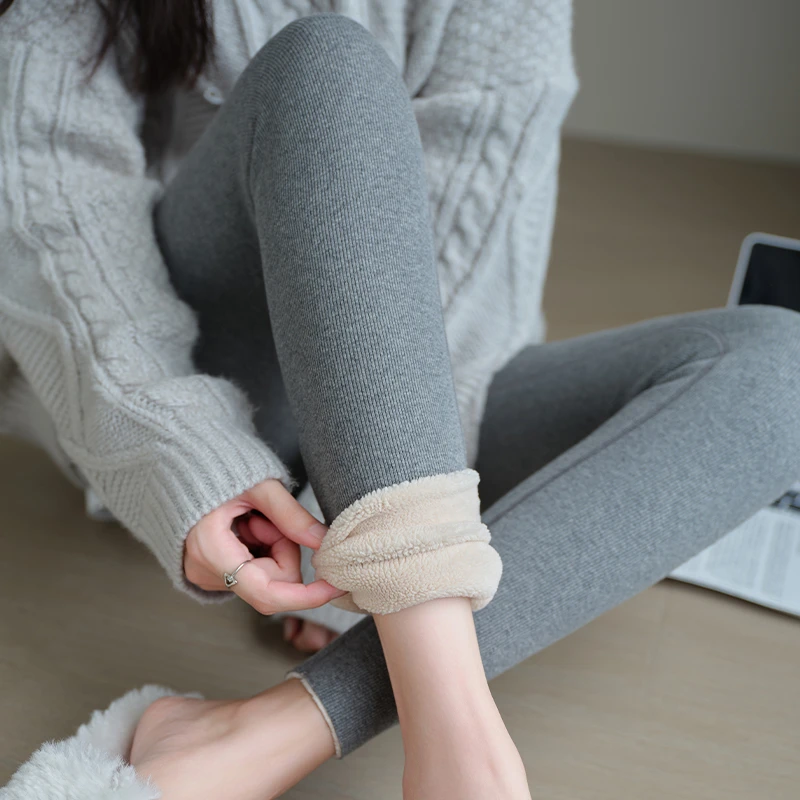 羊羔绒打底裤女外穿冬季加绒加厚高腰保暖棉裤绒裤螺纹显瘦紧身裤
