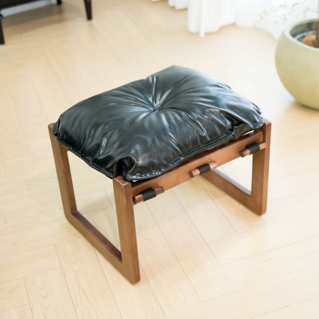 家用松弛感懒人复古泽西岛椅客厅单人皮沙发极简实木复古设计脚踏