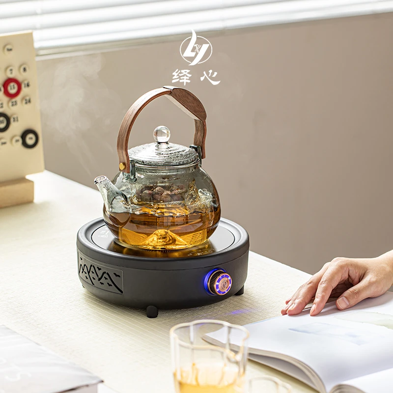 绎心加厚玻璃蒸煮茶壶耐高温烧水壶提梁围炉煮茶器电陶炉茶具套装