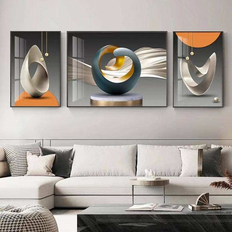 晶瓷晶贝客厅沙发餐厅卧室现代简约轻奢三联画K51