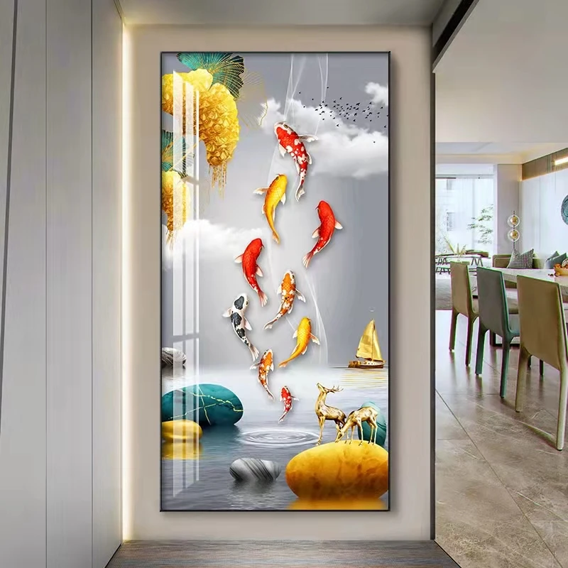 九鱼银杏叶入户玄关装饰画竖版北欧现代简约轻奢挂画x17