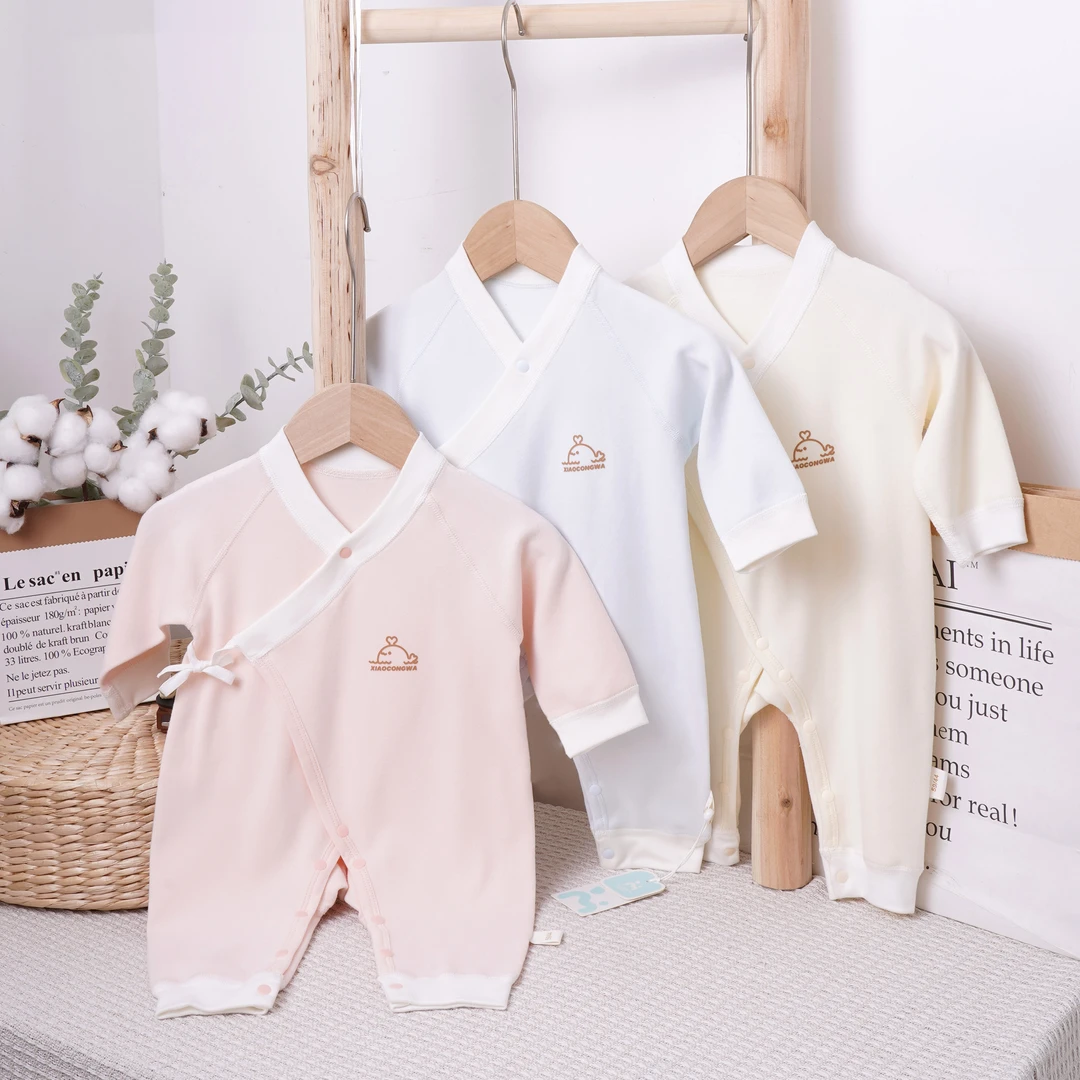 新生婴儿四季款初生婴儿纯棉连体衣A类无骨双层护肚长袖蝴蝶衣