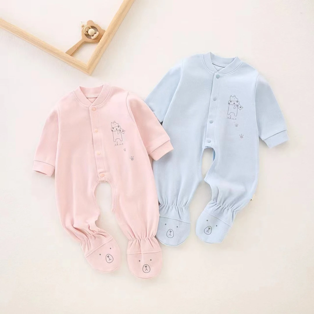新生婴儿四季款纯棉连体衣A类宝宝爬服对开包脚连体开裆