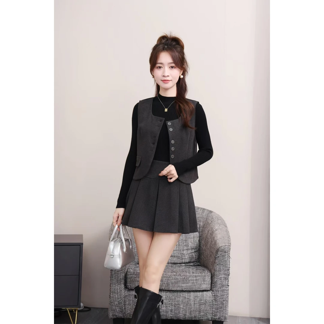 ASY/2024秋季新款优雅设计感【小个子】小香风百褶套裙