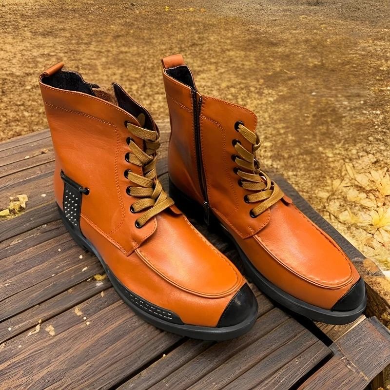 福利男款马丁靴橙色秋款个性百搭休闲厚底时尚复古高帮潮流