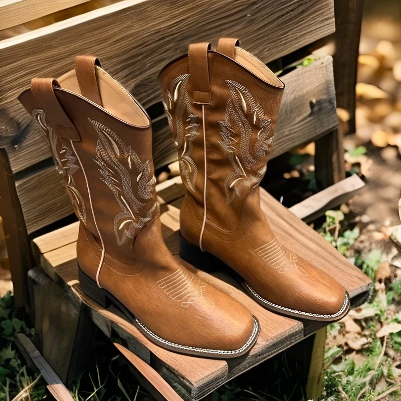 福利西部靴秋款39码棕色中筒靴个性百搭休闲户外