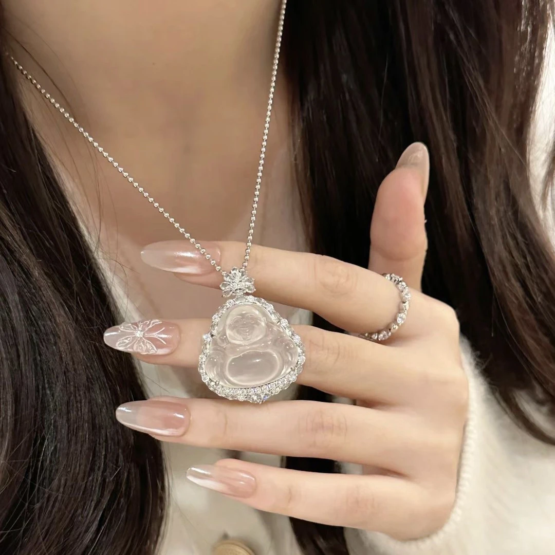 高档正品上档次豪华镶嵌女佛公保真玉佛吊坠女款弥勒佛手工雕刻女