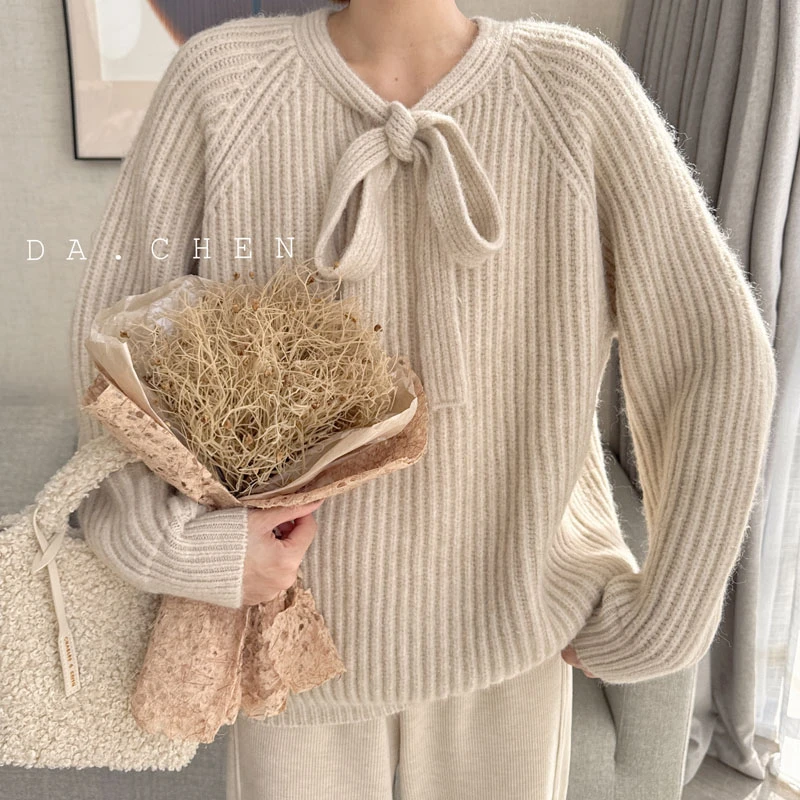 DA【清】蝴蝶结交织毛衣-HQ804