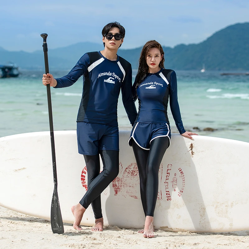 情侣潜水服分体泳衣女防晒长袖长裤速干加大码男士浮潜冲浪水母衣
