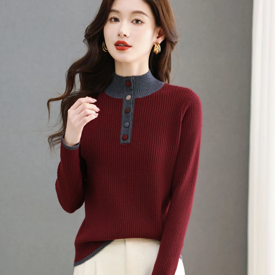 哥弟阿玛施正品半高领针织女打底衫秋冬显瘦羊毛长袖上衣爆款毛衣