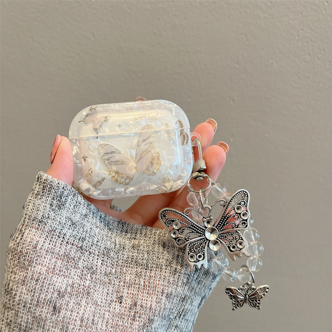 网红贝壳纹鎏金蝴蝶airpods4/3代保护套高级感pro3耳机壳二代女款