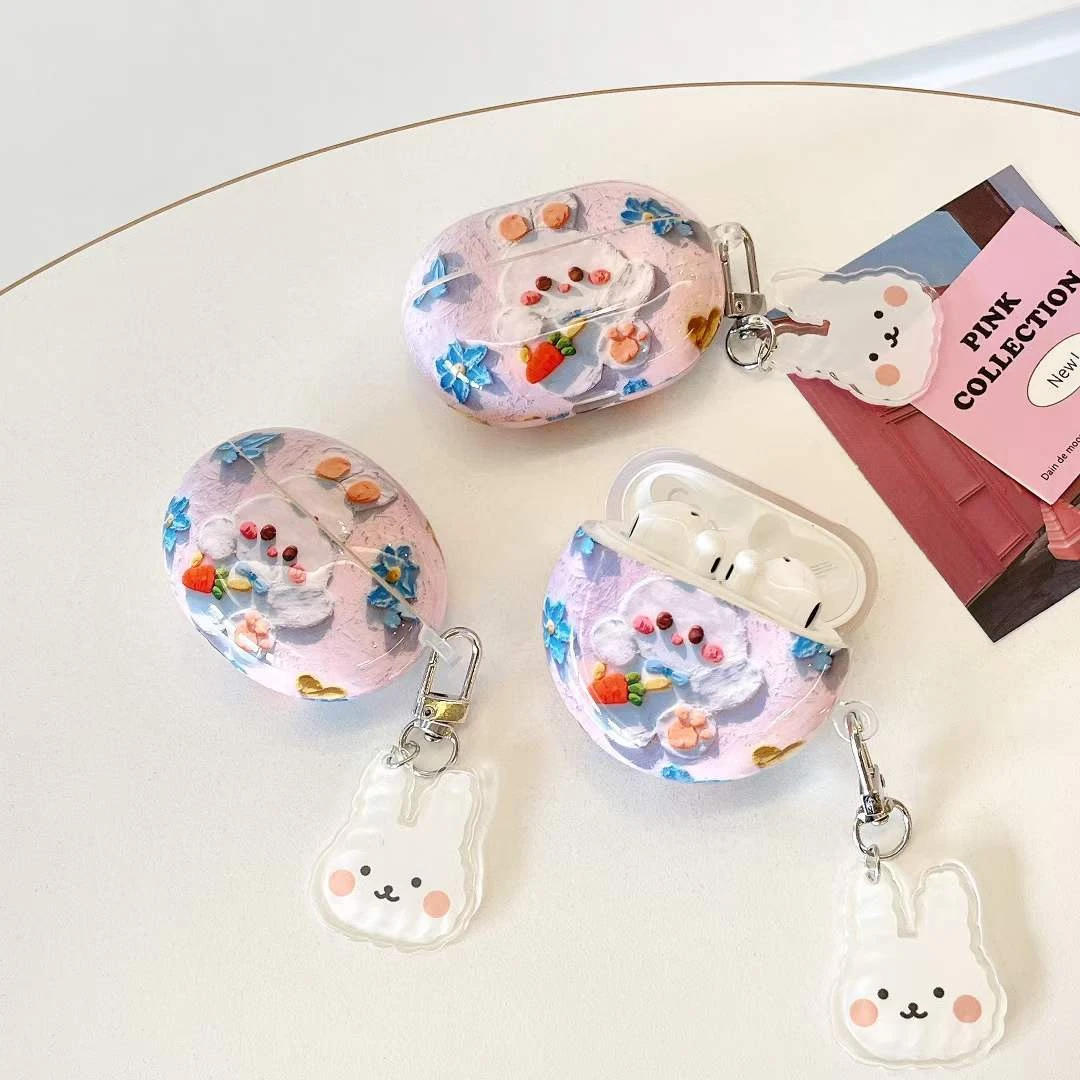 油画兔子freebuds4E耳机套pro蓝牙保护套4i华为3代可爱5i软壳女款