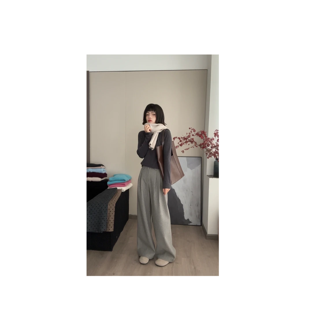 【金标小羊裤】秋冬款宽松高档直筒裤百搭气质显瘦小个子羊毛长裤女