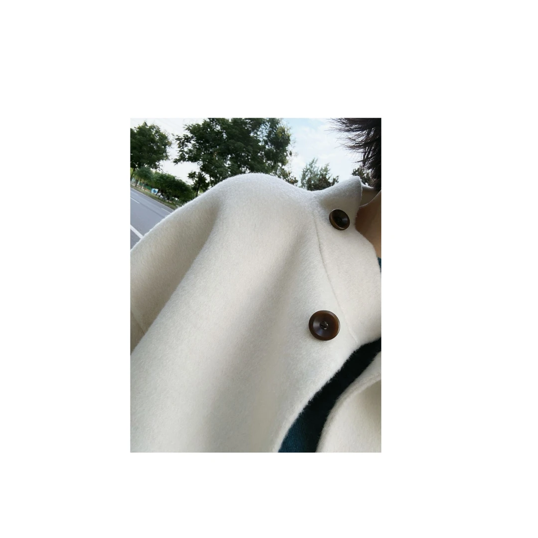 【意中人】小众气质冬季高品双面呢大衣外套澳毛宽松大衣毛呢短款