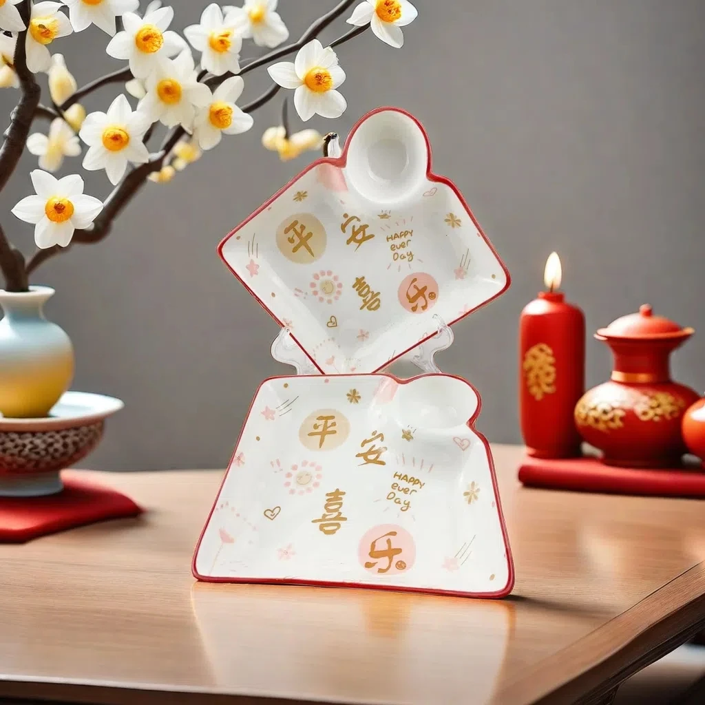 平安喜乐 8.5英寸饺子盘【买一赠一】家用陶瓷餐具 釉下彩