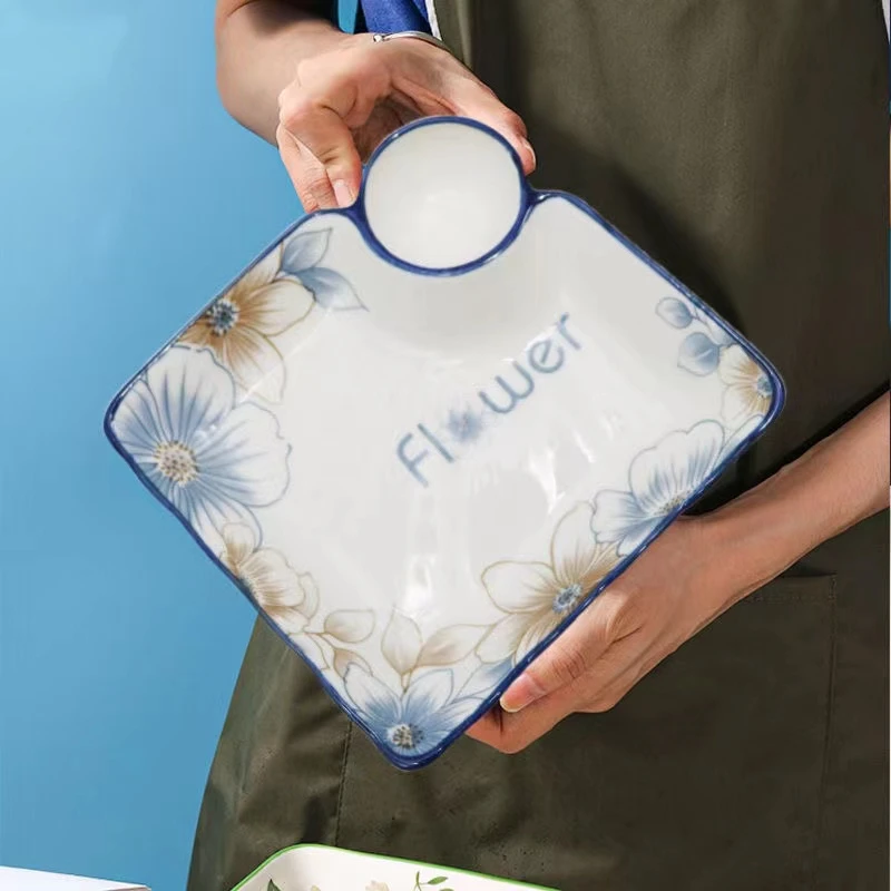 家用网红 8.5英寸兰棕大花  饺子盘 陶瓷釉下彩【2只装】