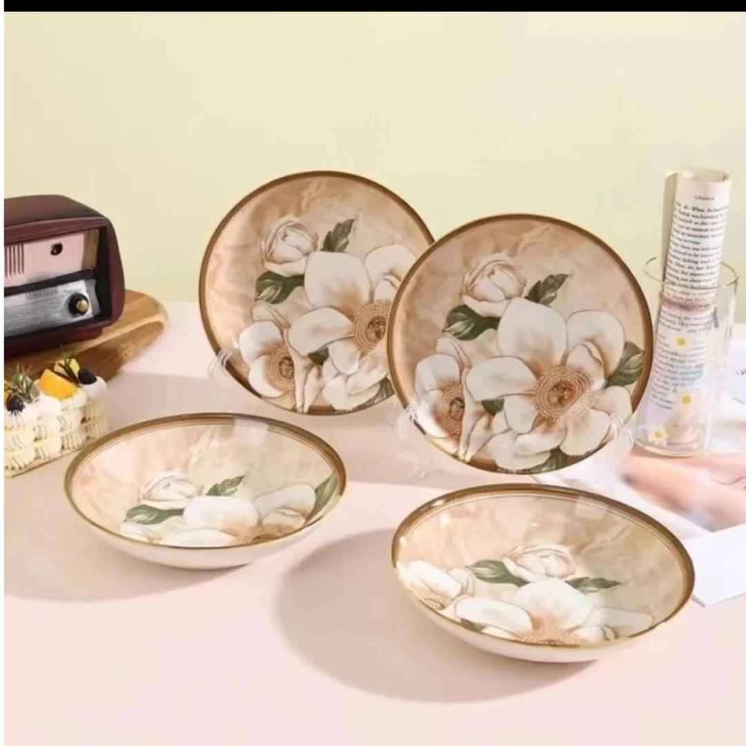 山茶花8英寸 釉下彩 轻奢陶瓷网红菜盘 【6个装】