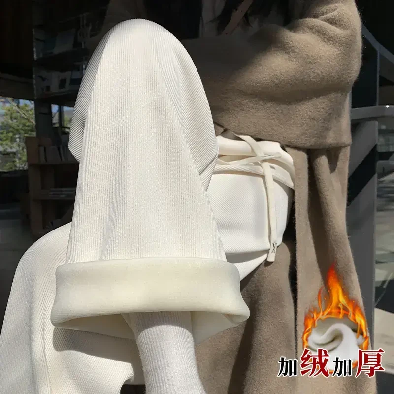加绒冬款百搭神裤抽绳奶油裤女高腰显瘦直筒休闲裤加厚直筒裤外穿
