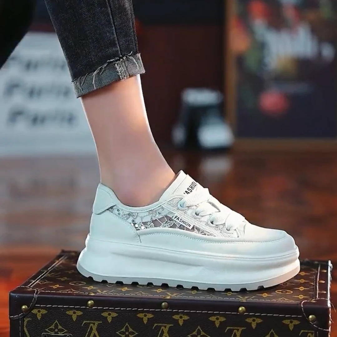 跟高4cm新款厚底潮鞋松糕厚底运动鞋网面透气韩版女鞋